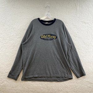 Y2K Vintage Old Navy Grey Logo Spellout Skater Grunge Long Sleeve T-Shirt Men XL